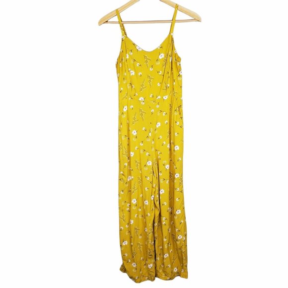 Old Navy Pants - Old Navy Yellow Floral Spaghetti Strap Wide Leg One Piece Cami Jumpsuit Size S